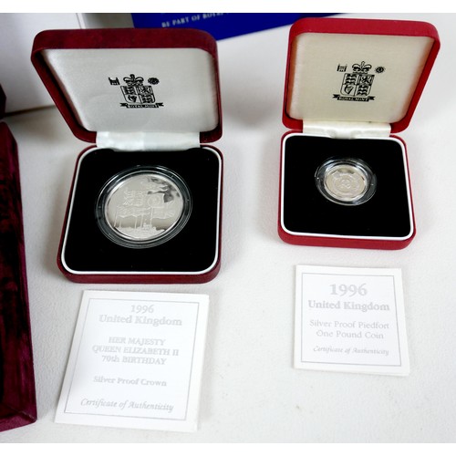 79 - A collection of silver coins and coin sets, comprising 1996 UK Silver Anniversary Collection, 7-coin... 