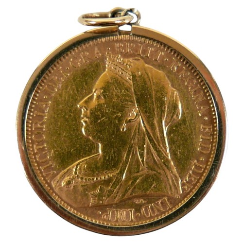 94 - A Victorian Veiled Head gold sovereign, 1894, together with a Victorian gold shield back half sovere... 