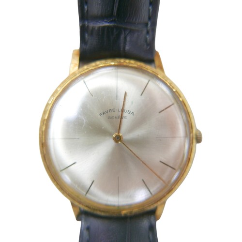 102 - A vintage Favre-Leuba gentleman's wristwatch, circa 1960s, with yellow metal case, the circular silv... 