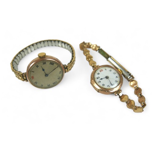 104 - Two 9ct gold cased watches, comprising a lady's Rolex watch head with presentation inscription to ca... 