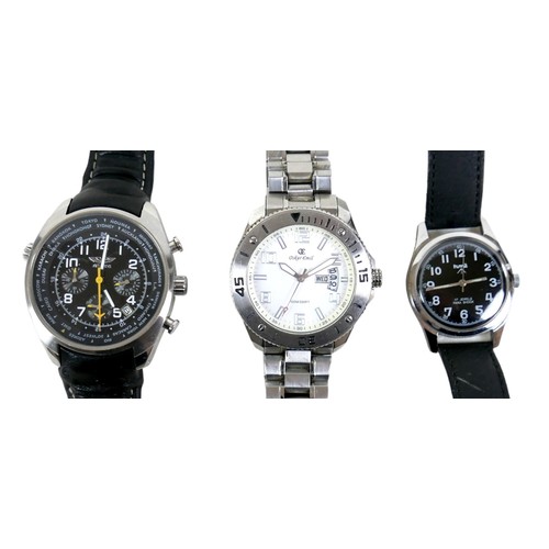 98 - A group of three gentleman's wristwatches, comprising an Oskar Emil stainless steel watch with champ... 