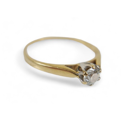 215 - An 18ct yellow gold solitaire diamond ring, the diamond 0.30ct G/VSI. Ring size Q, 2.3 grams. with a... 