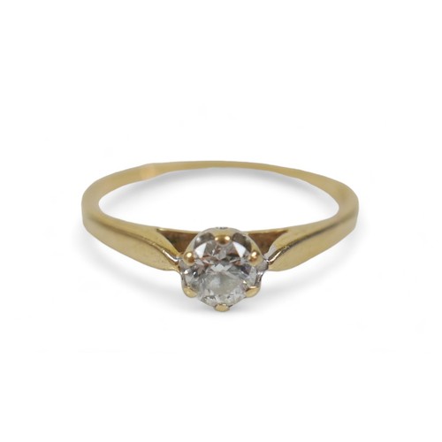 215 - An 18ct yellow gold solitaire diamond ring, the diamond 0.30ct G/VSI. Ring size Q, 2.3 grams. with a... 