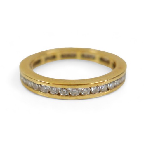 212 - An 18ct yellow gold diamond eternity ring, total 1.00ct G/VS, 3.3mm wide, size R, 4.6g, with C.O.A.,... 