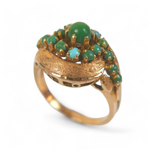 170 - An 18ct Egyptian yellow gold turquoise ring, size O, 6.2g.