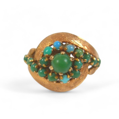 170 - An 18ct Egyptian yellow gold turquoise ring, size O, 6.2g.