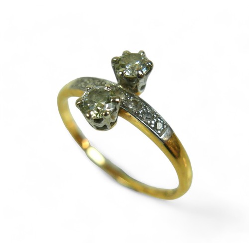 198 - Two 18ct gold and diamond rings, including a three stone ring, all in illusion settings, size S, 2.2... 