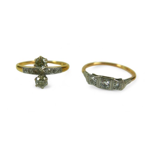 198 - Two 18ct gold and diamond rings, including a three stone ring, all in illusion settings, size S, 2.2... 