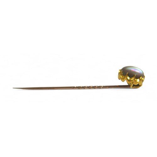 121 - A gilt metal mother of pearl pin, head 14 by 11mm. Gross weight 4.6 grams.