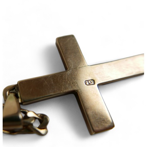 222 - A 9ct gold flat link necklace with large 9ct gold cross, total weight 30.6g.