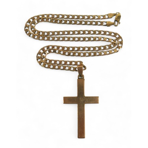 222 - A 9ct gold flat link necklace with large 9ct gold cross, total weight 30.6g.