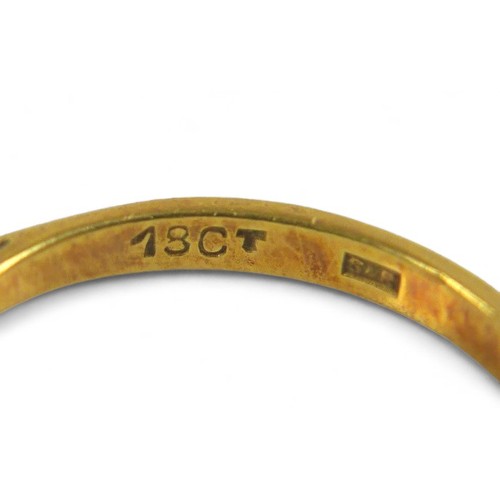 184 - A group of three gold rings, including a 9ct gold ring set with two yellow pear-shaped stones, 2.9g,... 