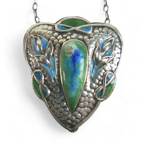 166 - A silver and enamel Art Nouveau style pendant, maker WBs Sheffield, together with a silver brooch in... 