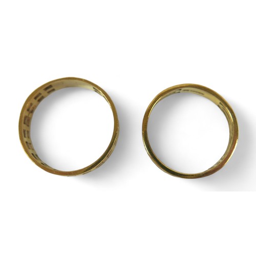 155 - Two 9ct gold rings, with pierced detail in the style of Charles Rennie Mackintosh, size V/W and R/S,... 