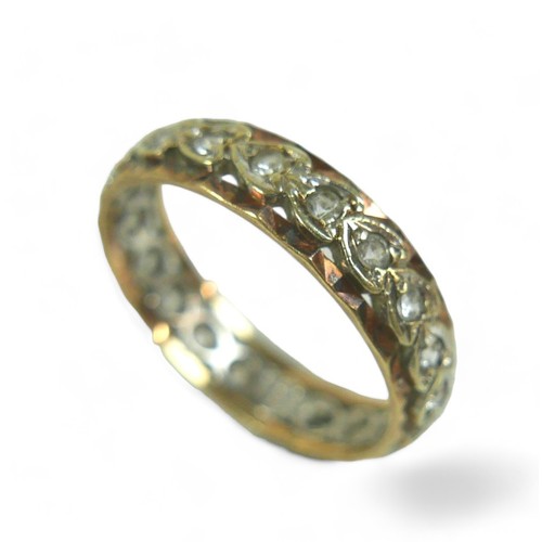 150 - A 9ct gold bi-colour ring set with heart shaped central band and clear stones, marked 375, Size R, p... 