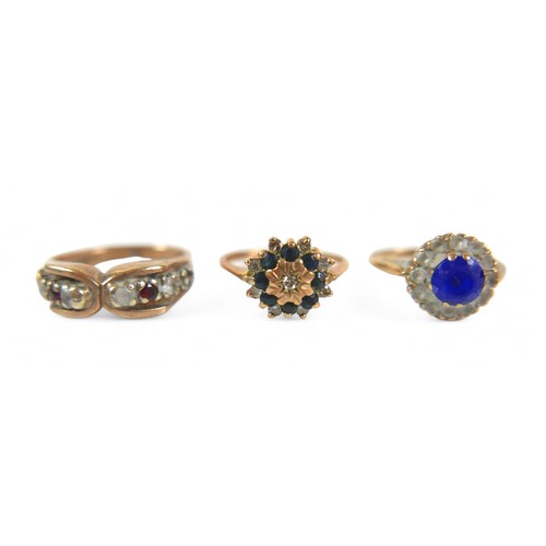 73 - A group of gold jewellery, comprising three 9ct yellow gold rings, a 9ct yellow gold necklace and a ... 