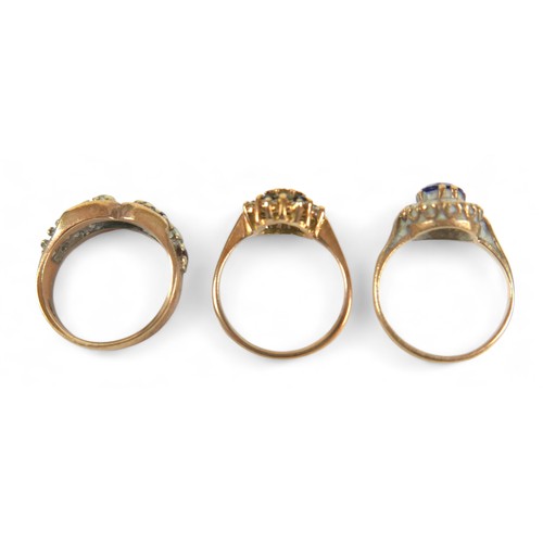 73 - A group of gold jewellery, comprising three 9ct yellow gold rings, a 9ct yellow gold necklace and a ... 