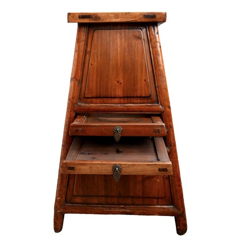 131 - A Chinese wooden high chair, 36 by 36cm at the top, 50 by 50cm at the base, 83cm high.