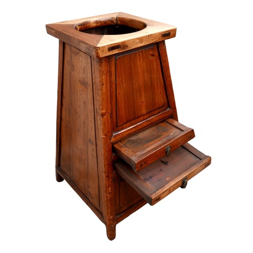 131 - A Chinese wooden high chair, 36 by 36cm at the top, 50 by 50cm at the base, 83cm high.