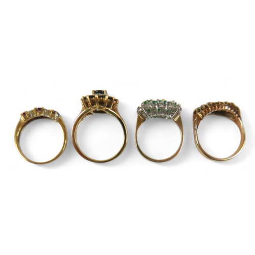 80 - Four 9ct yellow gold rings,sizes L/O/P gross weight 12.6 grams.