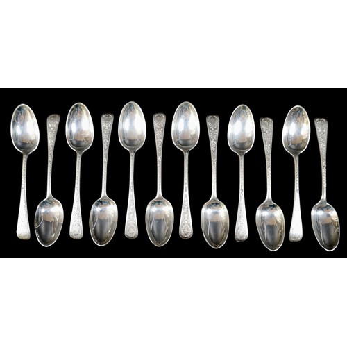 9 - A set of twelve silver teaspoons, G.M.J., London 1895, together with two silver sugar nips, a silver... 