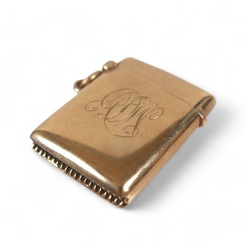 45 - A 9ct yellow gold vesta case, inscribed with initials, Smith & Bartlam, Birmingham 1920, 15.8g, 32 b... 