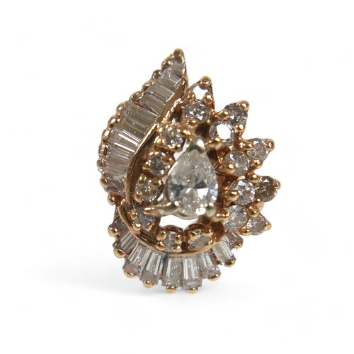 95 - A 14ct yellow gold and diamond cluster dress ring, circa 1970s, set centrally with a pear cut diamon... 