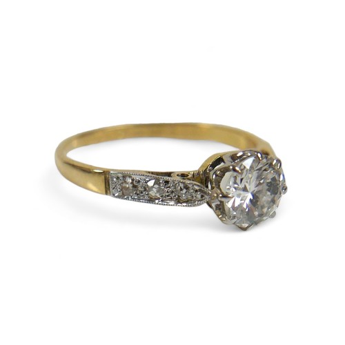 94 - An 18ct yellow gold and diamond solitaire ring, set with a brilliant cut stone, 5.8 by 3.8mm, 0.75ct... 