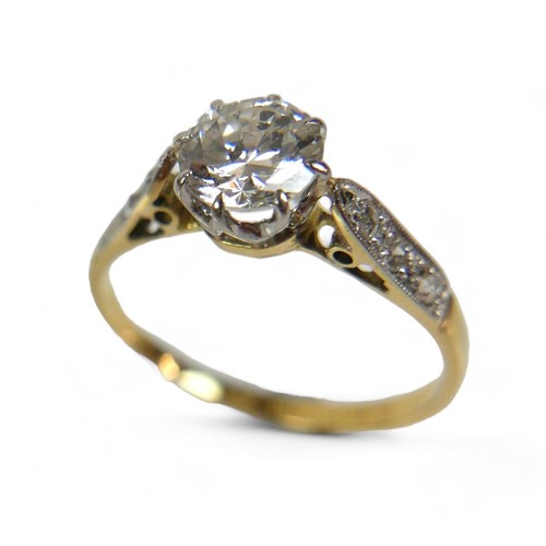 94 - An 18ct yellow gold and diamond solitaire ring, set with a brilliant cut stone, 5.8 by 3.8mm, 0.75ct... 