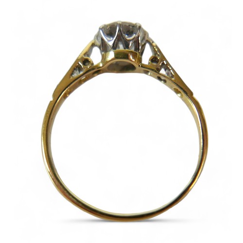 94 - An 18ct yellow gold and diamond solitaire ring, set with a brilliant cut stone, 5.8 by 3.8mm, 0.75ct... 