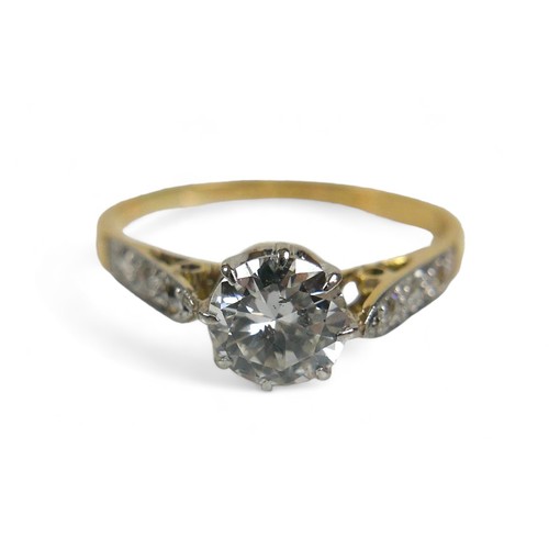 94 - An 18ct yellow gold and diamond solitaire ring, set with a brilliant cut stone, 5.8 by 3.8mm, 0.75ct... 