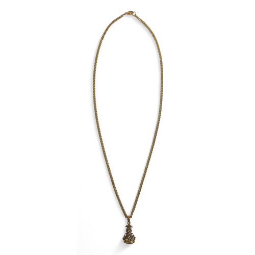 65 - A 9ct gold necklace, with gold and topaz fob, chain length 45cm, gross total weight 10.7g.