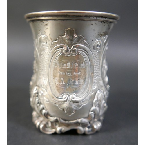 13 - Three Victorian and Edward VII silver presentation tankards, largest 9 by11cm high, combined weight ... 