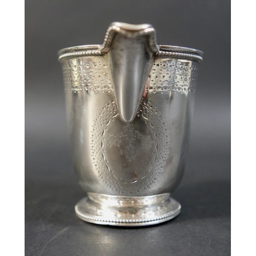 19 - A group of four silver items, comprising a sparrow beak cream jug, milk jug, sauce boat and sugar bo... 