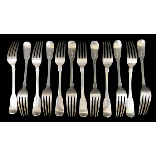 4 - Twelve George III silver table forks, Peter and William Bateman, London 1811/12, 21cm long, total we... 