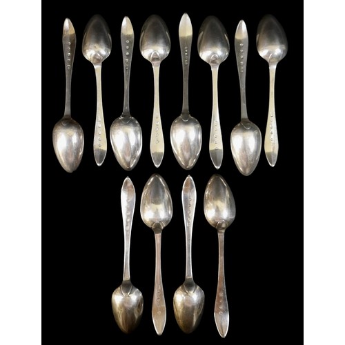 14 - A set of twelve George III Scottish silver bright cut table spoons, George Christie, Edinburgh 1791,... 