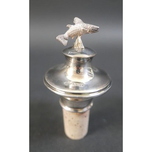 42 - A George V silver tea caddy, Sheffield 1925/26, and a silver spirit stopper with salmon finial, cadd... 