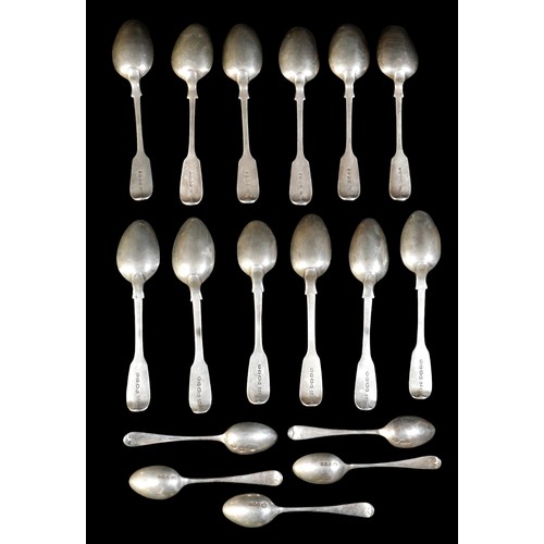 38 - A group of seventeen assorted silver teaspoons, to include six William IV, PP, London 1833, 3.2tozt,... 