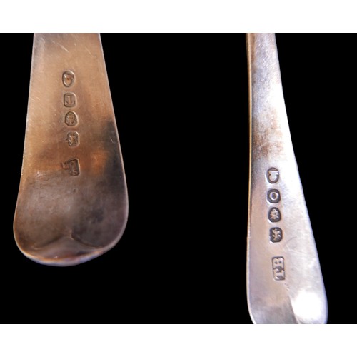 39 - A group of five silver spoons, comprising two large serving spoons S.B / I.B, London 1814, small sil... 