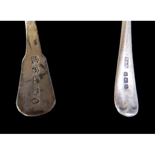 24 - A small collection of silver teaspoons, comprising two Georg Jensen Danish silver teaspoons, one pla... 