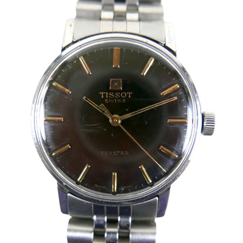 101 - A Tissot Seastar stainless steel gentleman's manual wind wristwatch, with black dial, gold baton mar... 