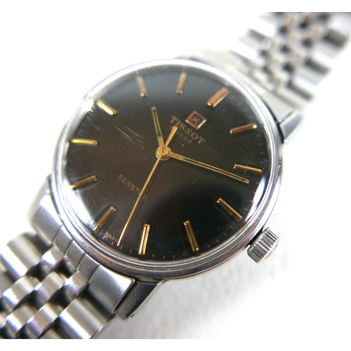 101 - A Tissot Seastar stainless steel gentleman's manual wind wristwatch, with black dial, gold baton mar... 