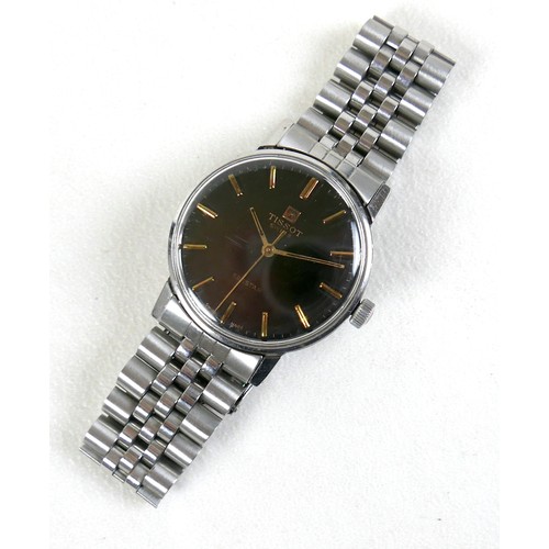 101 - A Tissot Seastar stainless steel gentleman's manual wind wristwatch, with black dial, gold baton mar... 