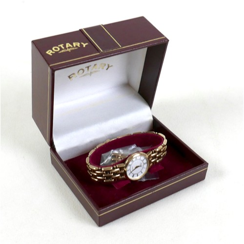 108 - A 9ct gold Rotary lady's wristwatch, the circular white dial with Roman numerals, on 9ct gold bracel... 