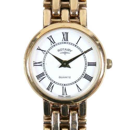 108 - A 9ct gold Rotary lady's wristwatch, the circular white dial with Roman numerals, on 9ct gold bracel... 