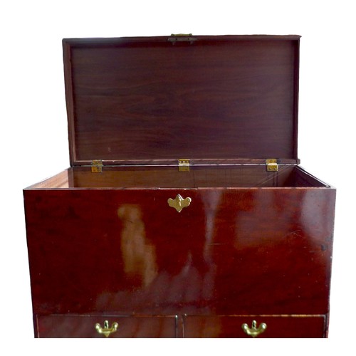 570 - An 18th century mahogany robe chest, with brass handles to the side, two drawers below, raised on br... 