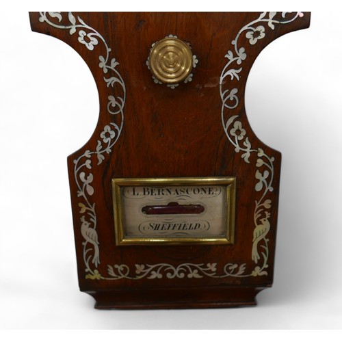 343 - A Regency mother of pearl inlaid rosewood barometer, with hydrometer above thermometer and dial, sig... 