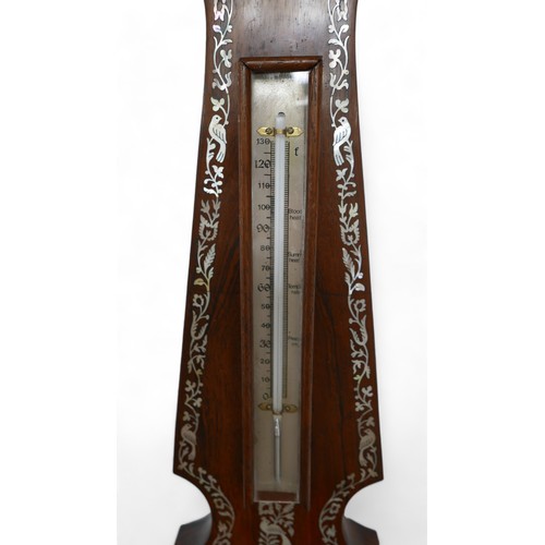 343 - A Regency mother of pearl inlaid rosewood barometer, with hydrometer above thermometer and dial, sig... 