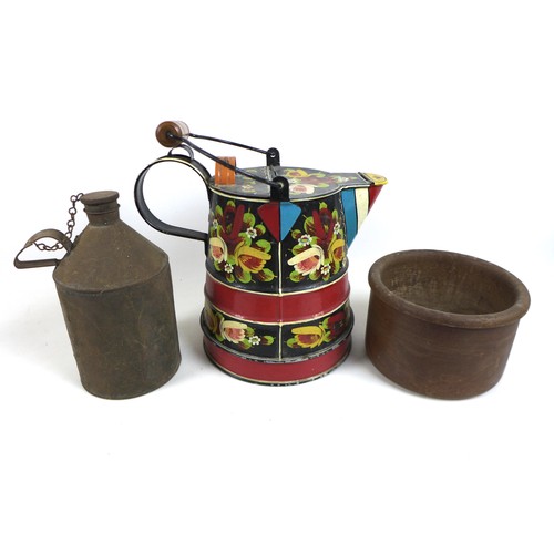 375 - A group of mixed metalware, including a Victorian painted canal boat 'Buckby Can', unnamed, 25cm hig... 