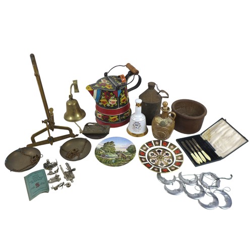 375 - A group of mixed metalware, including a Victorian painted canal boat 'Buckby Can', unnamed, 25cm hig... 